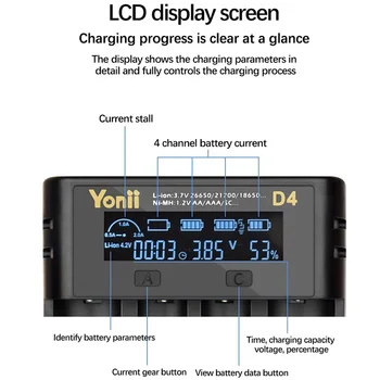 LCD de 3.7 V/3,6 V/1.2 V 18650 18350 18500 21700 20700 14500 26650 AA AAA AAAA NiMH baterie litiu-baterie de Nichel-cadmiu Încărcător de Baterie