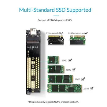 ORICO M. 2 SSD Cabina Adaptor NVMe unitati solid state Aluminiu M2 SSD Caz USB3.1 Tip-C Gen2 10Gbps pentru 2230/2242/2260/2280 SSD de Până la 2TB
