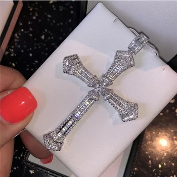 Choucong 2019 Moda Lung Pandantiv Cruce Cz argint 925 Lant Pandantiv Cruce Colier pentru Femei, Bărbați bijuterii de Nunta Petrecere