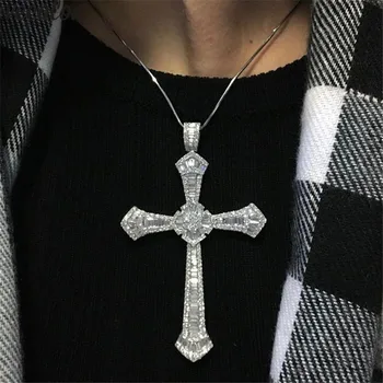 Choucong 2019 Moda Lung Pandantiv Cruce Cz argint 925 Lant Pandantiv Cruce Colier pentru Femei, Bărbați bijuterii de Nunta Petrecere
