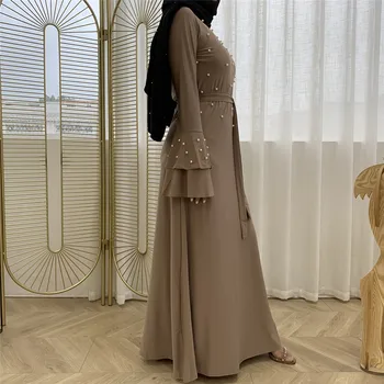 WEPBEL Maneca Clopot Femeile Musulmane Moda Rochie cu Margele Talie Mare Abaya Dubai Dantela-up Slim-Fit Maxi Rochie Haine Islamice