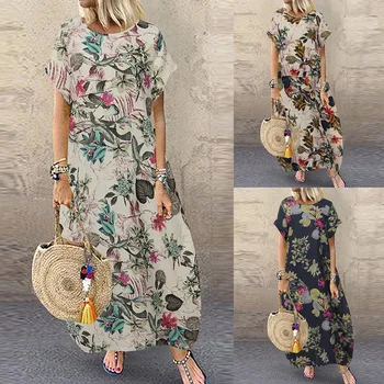 Femei Plus Dimensiune Vara Boho Dress O-Gat imprimeu Floral Vintage Lungă fără Mâneci Maxi Rochie de Vară Rochii de Plajă 2020 M-5XL Vestido
