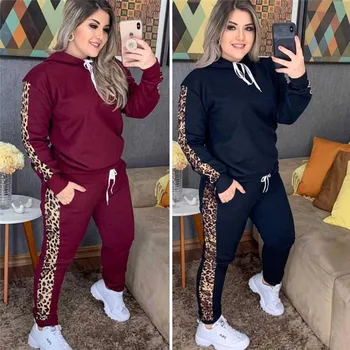 Gluga Trening Primavara Toamna 2 Bucata Set Haine Pentru Femei Leopard Imprimate Pulover De Sus Și Pantaloni Costum Casual Sport Conjuntos