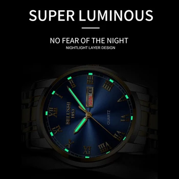 BELUSHI Nou Brand de Lux Omul de Afaceri Ceas Roman Dial Indicator Luminos Dublu Calendar Oțel Caz Impermeabil Cuarț Mens Ceasuri
