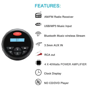 Marin Bluetooth Stereo Barca Radio FM SUNT MP3 Player Audio Sistem de Sunet + 3 Inch Marin Impermeabil Motocicleta Boxe + Antena