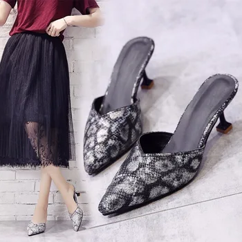 Femeii A Subliniat Toe Sarpe De Imprimare Sandale Femei Pantofi De Vara Din Piele Pu Sandale De Plajă Feminin Casual Pantofi Cu Toc Pentru Femei De Moda