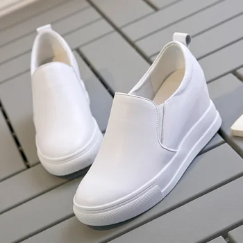 Yiluan 2019 toamna noua din piele femei pantofi casual crescut adidași alb platforma pantofi pene Slip-On Mocasini picior