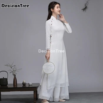 2021 rochie chinez cheongsam qipao petrecere oriental rochie lungă, albă pură lenjerie de pat din bumbac pentru femei elegante qipao halat retro vestido