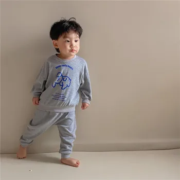 Pop coreean Baieti de Desene animate Fete de Haine Set 2 Culoare Toddler Copii cu Maneca Lunga Bluze + Elasticitatea Pantaloni 2 bucata costum