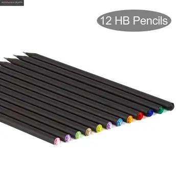 12 Pack Diamant Negru Creioane din Lemn Pre-ascutite Cu Diferite Culori Diamond HB Creioane pentru desen Tei Birou Școală