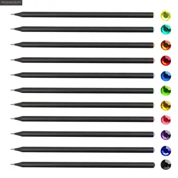 12 Pack Diamant Negru Creioane din Lemn Pre-ascutite Cu Diferite Culori Diamond HB Creioane pentru desen Tei Birou Școală