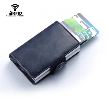 Moda RFID de Blocare din Piele Portofel Mic Titularul Cardului de Credit, Bani de Caz pentru Barbati Femei Portofel cu Dublu Cutie de Aluminiu