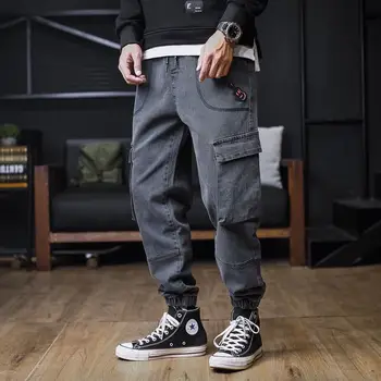 M-8XL Bărbați Plus Dimensiune Blugi Casual Hip Hop Streetwear Joggeri Denim Pantaloni de Marfă Vrac Buzunar Harem Pantaloni Sweatpant