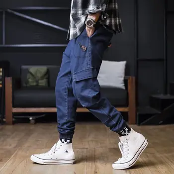 M-8XL Bărbați Plus Dimensiune Blugi Casual Hip Hop Streetwear Joggeri Denim Pantaloni de Marfă Vrac Buzunar Harem Pantaloni Sweatpant
