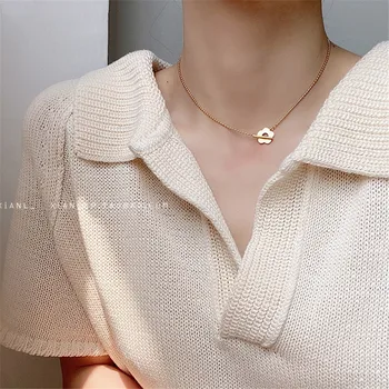 YUN RUO 2020 Simplu Moda Aur Galben Floare de Culoare Cravată T Catarama Colier Oțel Titan Bijuterii Femeie Accesoriu Niciodată nu se Estompeze