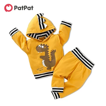 PatPat 2020 Nouă de Primăvară și de Toamnă baietel Dinozaur Imprimare cu Dungi Bantă Pulover Și Pantaloni Set pentru Baby Boy Clothes