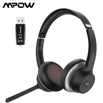 Mpow HC5 Bluetooth 5.0 cu Cască cu Adaptor USB CVC8.0 Dual Microfon de Anulare a Zgomotului Căști cu 22H Redare pentru PC, Munca de Birou