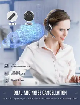 Mpow HC5 Bluetooth 5.0 cu Cască cu Adaptor USB CVC8.0 Dual Microfon de Anulare a Zgomotului Căști cu 22H Redare pentru PC, Munca de Birou