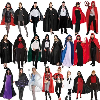 Adult Costum Vampir Pelerine Cu Glugă Robe Black Red Deluxe Halloween Mantie Lungime Completă