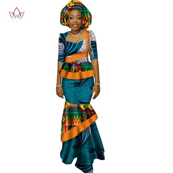 2021 Noi African Timp de Imprimare Fusta Maxi Costum Rochie Maneca Jumătate Culturilor Topuri de Îmbinare Rochie Bazin din Africa de Îmbrăcăminte pentru Femei WY1417