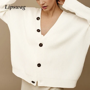 Femei Tricotate Pulovere Cardigane Strat de Primăvară Maneca Lunga Single-Breasted Solidă Pulover Casual Vrac V gât Uza Streetwear