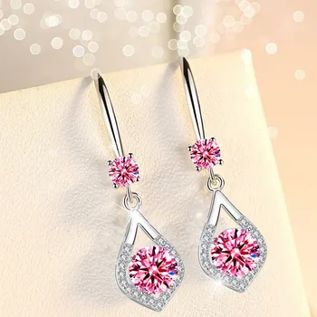 NEHZY argint 925 noi femeile de moda bijuterii de culoare roz stralucitor cristal de zircon picătură de apă ciucure Cercuri cercei piercing