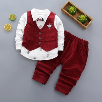 Băiatul Haine Vesta Camasa Pantaloni 3 Piece Set Gentleman Haine Roșii Băiat Haine pentru Copii Set cu mâneci Lungi de Toamnă New Sosire