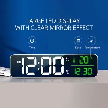 Mare Ecran cu LED-uri Ceas Digital Home Dormitor, Camera de zi Reîncărcabilă Noptiera Muzica Ceas cu LED Oglinda Ceas Deșteptător