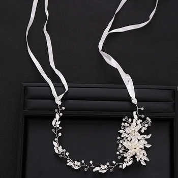 Nunta Trendy Accesorii de Par de culoare Argintie Floare Pearl tiara Bentita Mireasa Caciulita Handmade Bentita de Par de Nunta Bijuterii