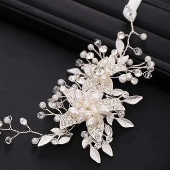 Nunta Trendy Accesorii de Par de culoare Argintie Floare Pearl tiara Bentita Mireasa Caciulita Handmade Bentita de Par de Nunta Bijuterii