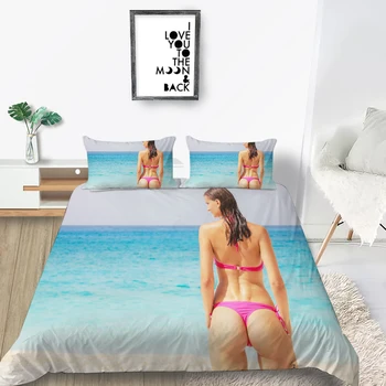 New Sosire femei Sexy in Bikini pe Plaja de imprimare set de lenjerie de pat carpetă acopere cu 2 fețe de pernă/3pcs