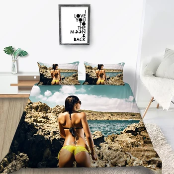 New Sosire femei Sexy in Bikini pe Plaja de imprimare set de lenjerie de pat carpetă acopere cu 2 fețe de pernă/3pcs