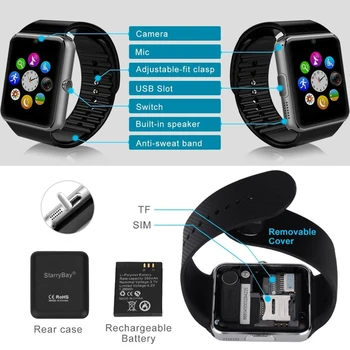 Bluetooth Metal Curea Barbati Ceas Inteligent Suport Sim Card TF Impermeabil Smartband ceasuri și Ceasuri de mână pentru Smartphone Android IOS