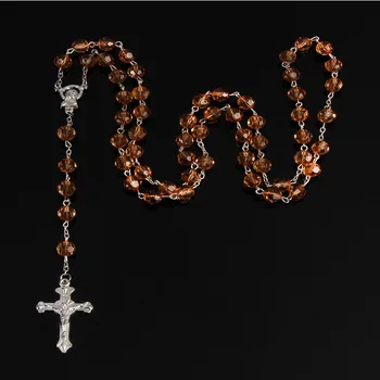 Catolic albastru taie handmade colier rozariu. Mult crucea lui Hristos Isus cruce, rozariu Catolic de bijuterii. 8MM.48 piese