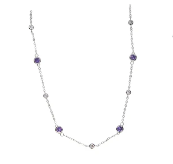 2017 noua moda femei AAAA cubic zirconia clare cz cu violet cz stația de colier,lanț argintiu colier