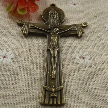 12 de piese de bronz placat cu Isus cruce farmecul pandantiv 76x50mm #1844