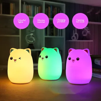 Senzor tactil Colorat Pisica a CONDUS Lumina de Noapte Telecomanda RGB USB Silicon Reîncărcabilă Dormitor Lampă de Noptieră pentru Copii