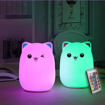 Senzor tactil Colorat Pisica a CONDUS Lumina de Noapte Telecomanda RGB USB Silicon Reîncărcabilă Dormitor Lampă de Noptieră pentru Copii