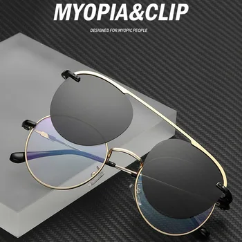 Clip Pe ochelari de Soare Magnetic Bărbați Rotund Ochelari de Soare Femei Moda Retro Ochelari rotunzi UV400 Cadru Metalic Ochelari de lentes gafas de