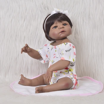 23 Inch Full Silicon Vinil Renăscut Baby Girl Păpuși 57 cm Negru de Piele de Moda Etnice Papusa Pentru Copii Ziua de nastere Cadou Handmade, DIY Jucărie