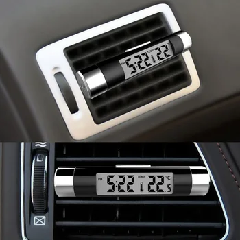 Digital car ceas LCD cu Termometru Temperatura Ceas 2 in 1 Masina Digital Ceas de Timp Ventilație de Evacuare Clip Pe ceas în mașină