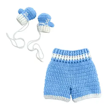 0-3 luni Copilul Croșetat Recuzită Fotografie Fotografie Nou-născut Băiat Cool Costume pentru Sugari, Pantaloni Haine Set
