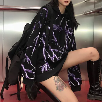 2021 Noi Harajuku Craniu De Imprimare Femei Hanorac Cu Glugă Topuri Gotic Tricou Negru Plus Dimensiune Casual Hanorace Hip Hop Streetwear