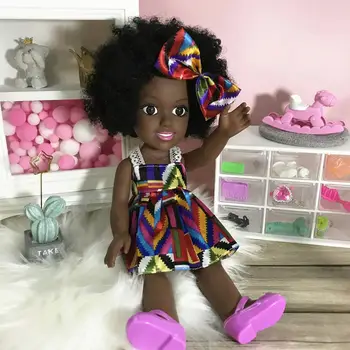 35cm Simulare Africane Fetita Papusa de Moda Silicon Mini Papusa Corpului Pretinde Joc Jucarii pentru Fete Copii Cadou de Crăciun