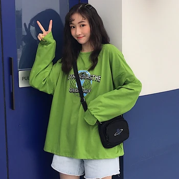 Tricouri Femei Primavara Doamna Îmbrăcăminte Ulzzang Maneca Lunga T-shirt Femei la Modă Scrisoarea Imprimate Harajuku coreeană Stil Hip-Hop Vrac