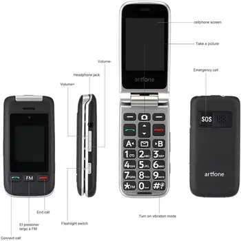 Artfone C10 Flip Buton Mare Telefon Mobil,Telefon Senior cu suport de Încărcare și Ecran Mare pentru persoanele în Vârstă(2G)