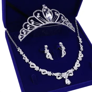 Mireasa Frizură Nunta Bijuterii Colier Cercei Set Crystal Crown Tiara