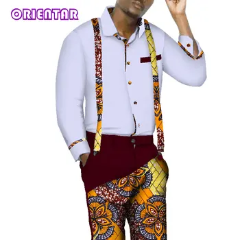 African Set Haine pentru Barbati Tricou cu mâneci Lungi și Pantaloni Set African Print t-Shirt Pantaloni Barbati Slim Fit Costume WYN505