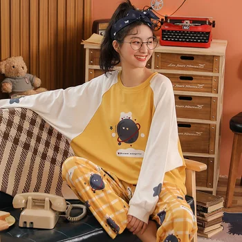 CAIYIER 2020 Urs Minunat de Imprimare Set de Pijama de Bumbac Moale O-Gât Somn Purta Drăguț Desene animate Fete de Iarnă de îmbrăcăminte de noapte Pijamas Loungwear