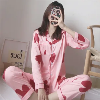 Femei Pijamale, Seturi de Desene animate de Imprimare 2019 Toamna cu Maneci Lungi Set de Doua Bucati de Femei Sleepwear Sexy îmbrăcăminte de noapte pentru Femei Dormit, Set